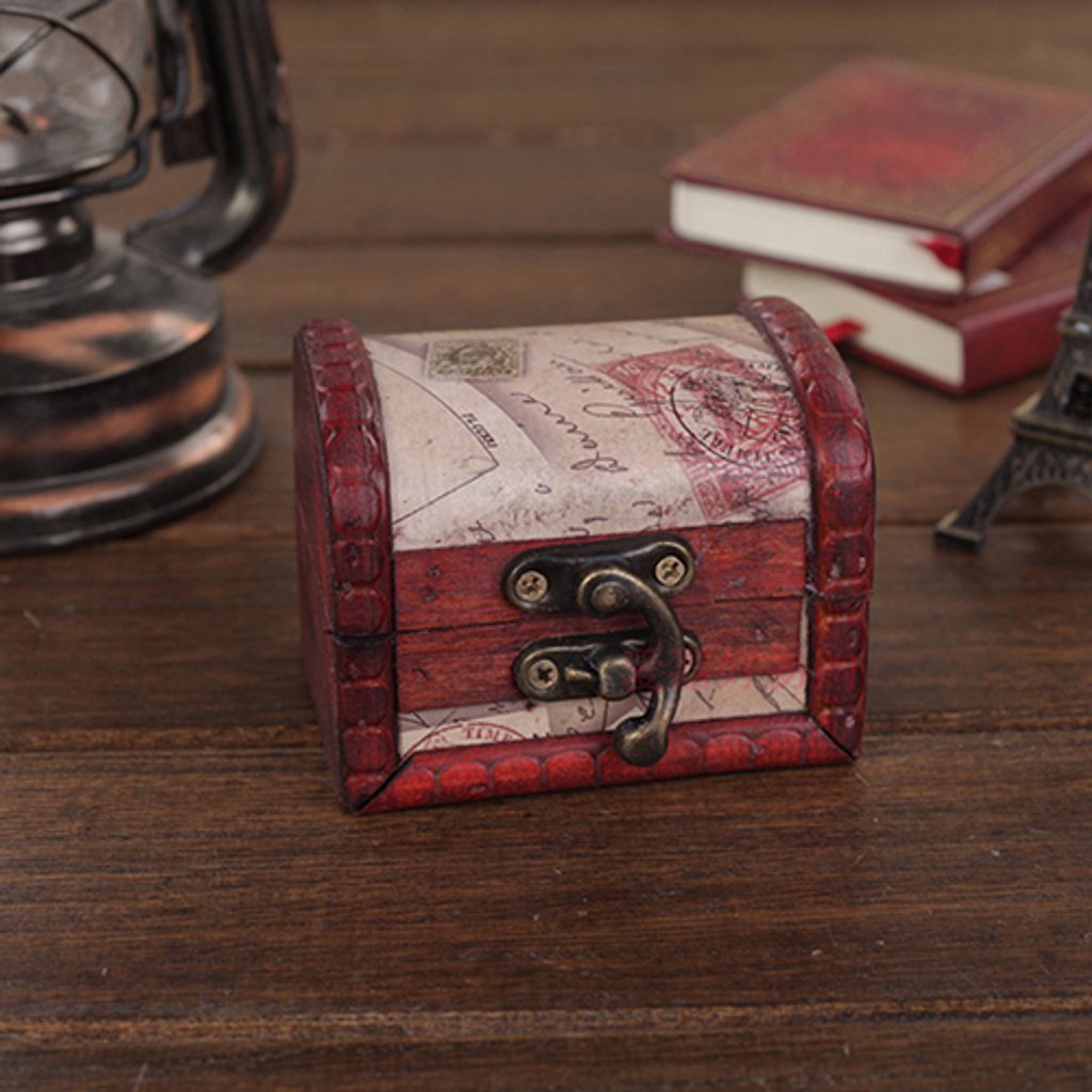 Retro-Stempel-Stil, Metallschloss, Holzschmuck-Aufbewahrungsbox, Schatz-Halsketten-Etui