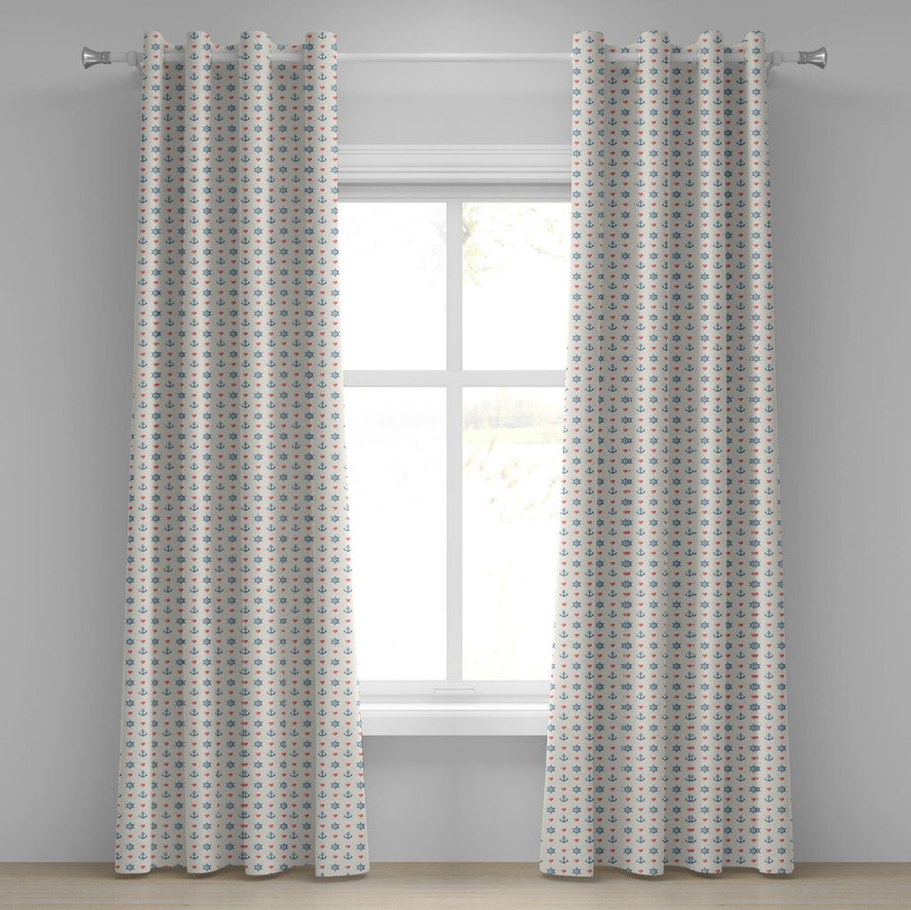 ABAKUHAUS Anker Ösenvorhang, Seeikonen Rote Herzen Romantik Minimalistische Motiven Muster, Dekorative 2-Panel-Fenstervorhänge, 280 cm x 245 cm, ...