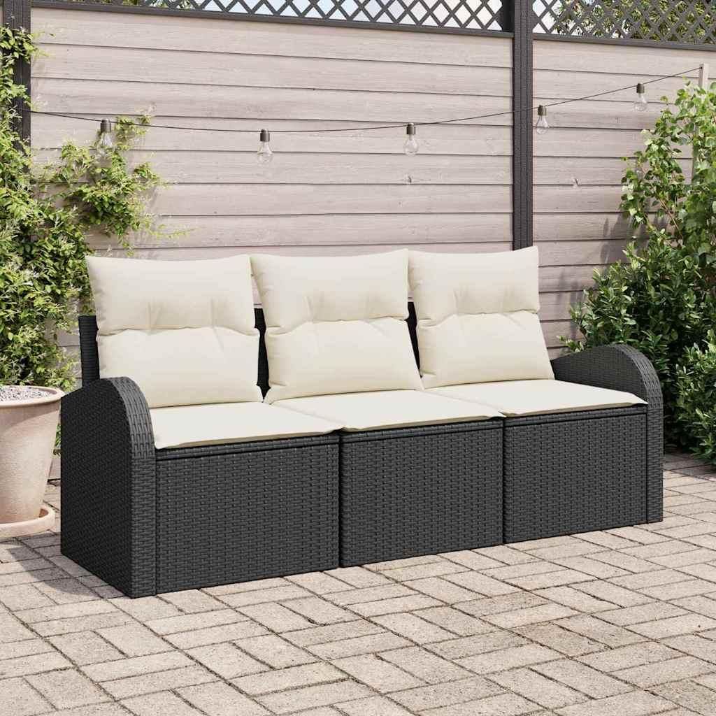 Maison Exclusive - Garten-Sofa-Set mit Kissen 3 pcs Schwarz und Weiß Poly Rattan