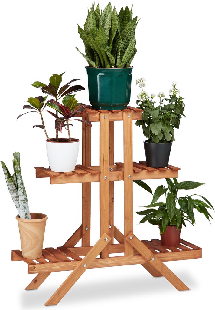 Relaxdays Blumentreppe 3 Ebenen, Aus Holz, Blumenständer Produktbild 
