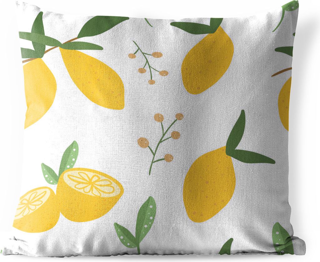 MuchoWow Outdoor Kissen - Zitrone - Obst - Muster - Weiß - 45x45 cm - Wetterfest - Lounge Kissen - Fotokissen - Dekoratives Kissen