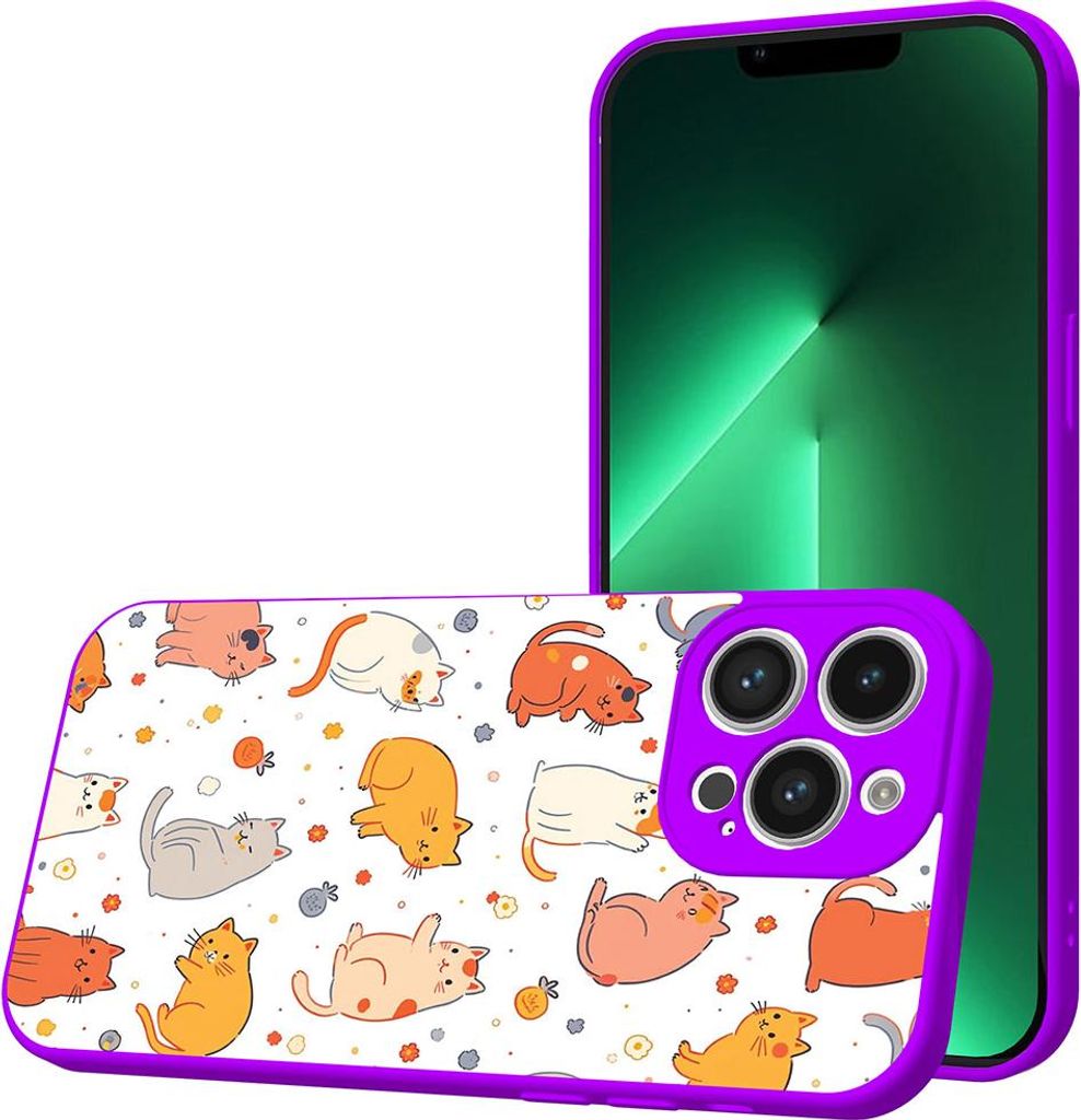 Smartphonica Handyhülle Geeignet für iPhone 13 Pro Max mit Katzen und Katzen Druck - TPU Back Cover Case Cats Design - Lila