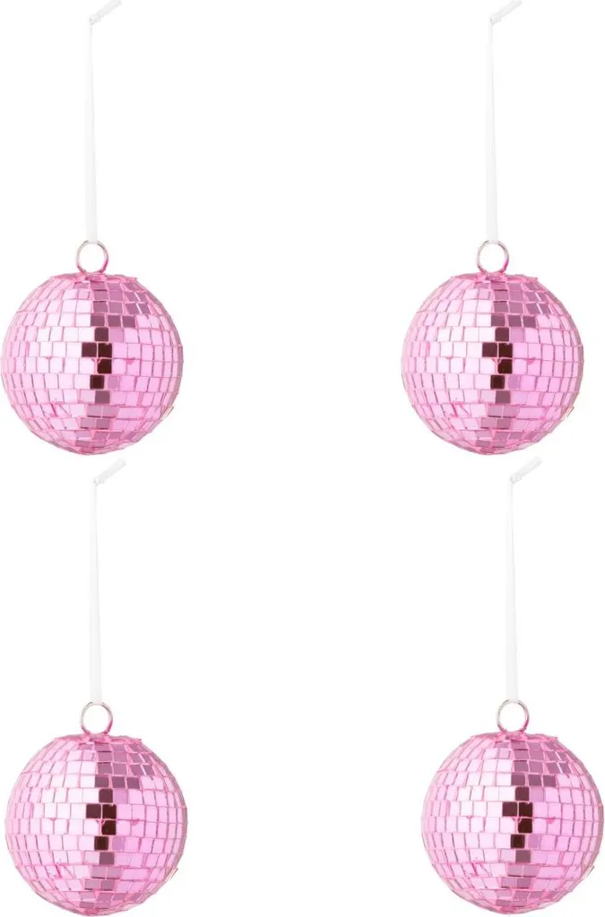 Petite Boule de Noël Rose Miroir en Verre J-Line Set de 4 Décorations