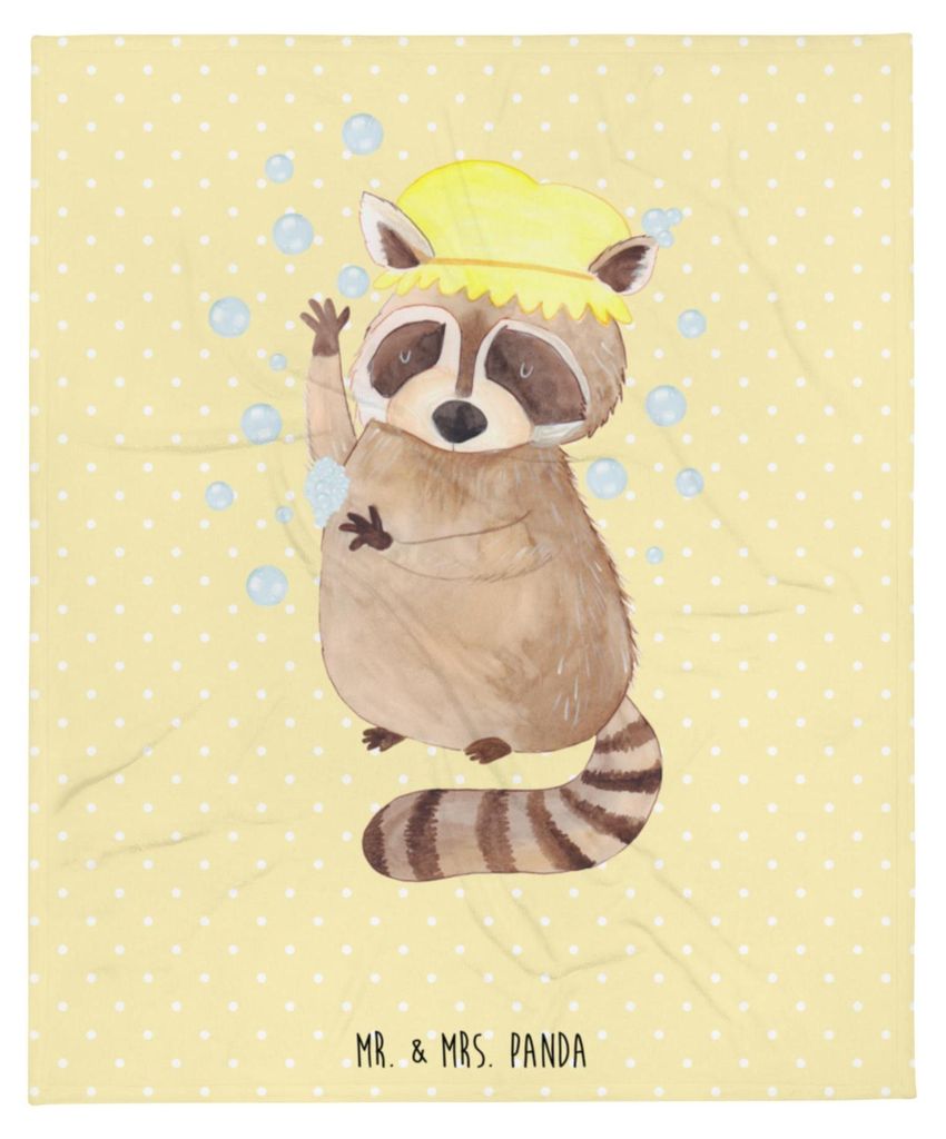 Mr. & Mrs. Panda Kuscheldecke Waschbär - Gelb Pastell - Geschenk, Bettdecke, Flauschige Decke, Seifenblasen, Plan, Waschen, Lustige Sprüche, Sofa...