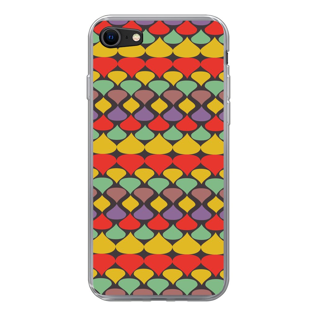 MuchoWow Handyhülle Schutzhülle Hülle für iPhone SE 2022 Vintage - Retro - Farben - Muster Silikon Softcase Handy Hülle - Schutzhülle