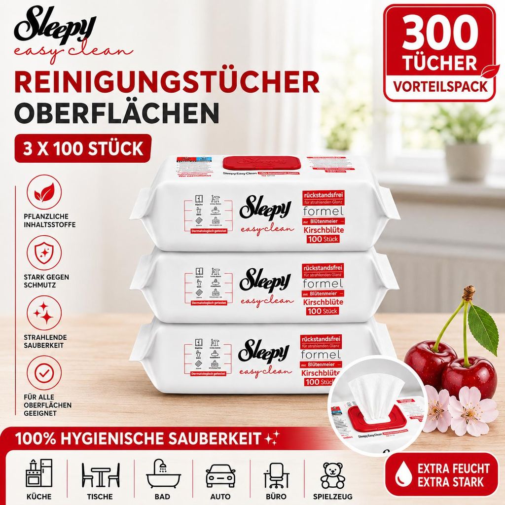 Sleepy Oberflächenreinigungstücher Cherry Blossom 3x100 Immagine del prodotto  Immagine generata dall'IA