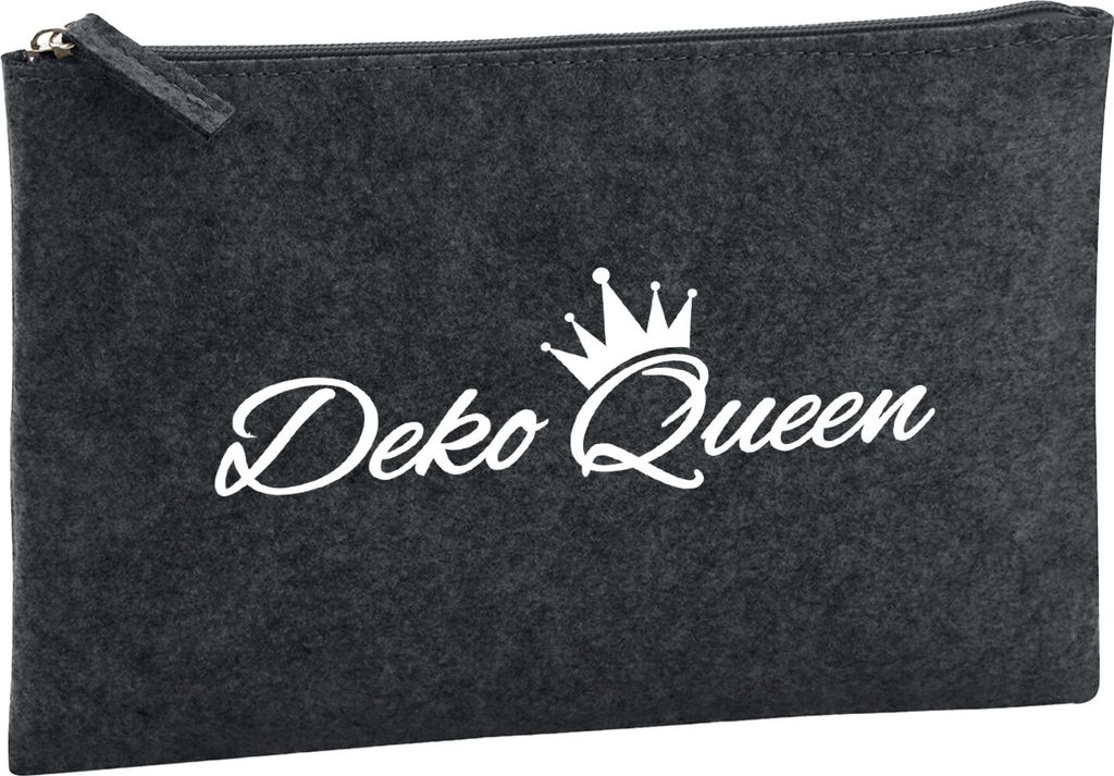 Huuraa Kulturbeutel Deko Queen Krone 1 Liter Charcoal Filz Kosmetiktasche Geschenkidee