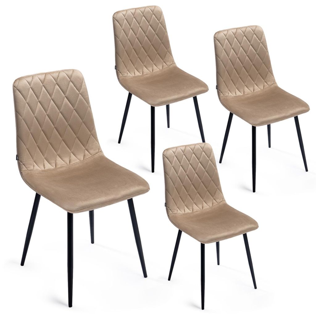 Lina Elisia Esszimmerstuhl im modernen Design - Samt - Bequemer Stuhl für Ihr Esszimmer, hochwertiger Stoff, ergonomische Form - 4er Set - Beige