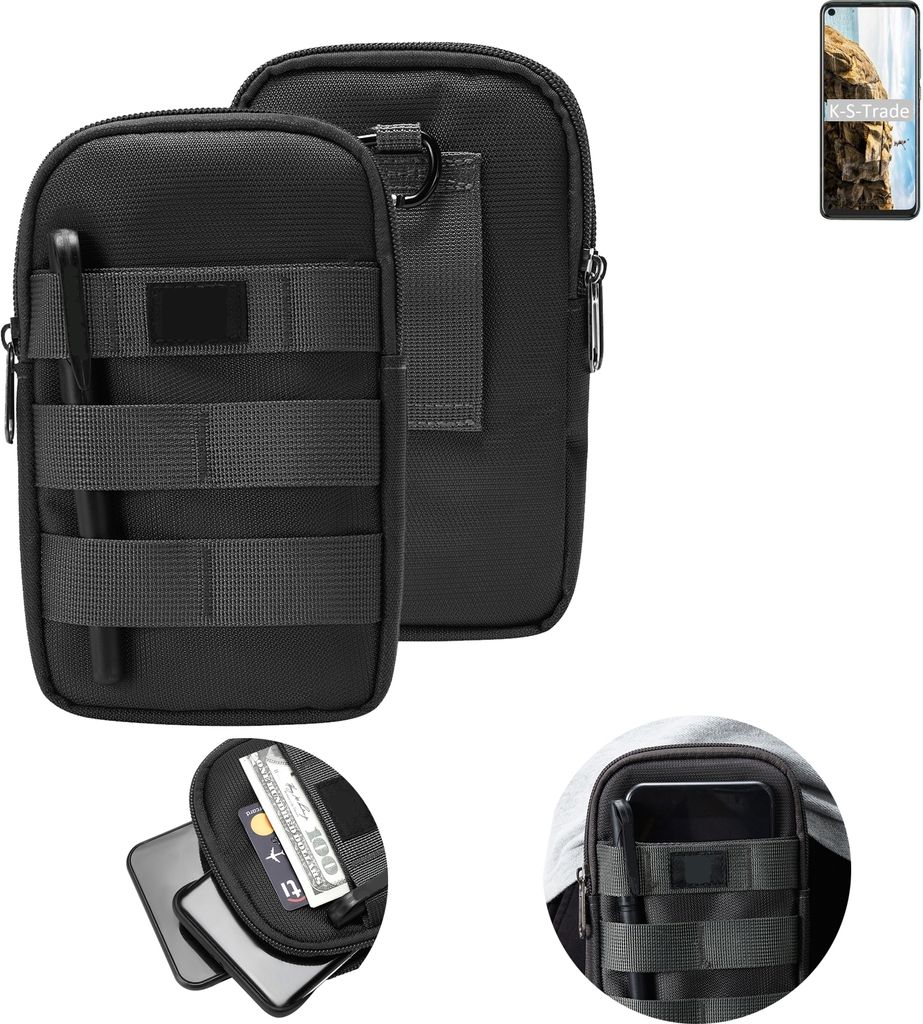 K-S-Trade Holster Gürtel Tasche kompatibel mit HTC U20 5G Handy Tasche Schutz Hülle dunkel-grau viele Fächer, 1x