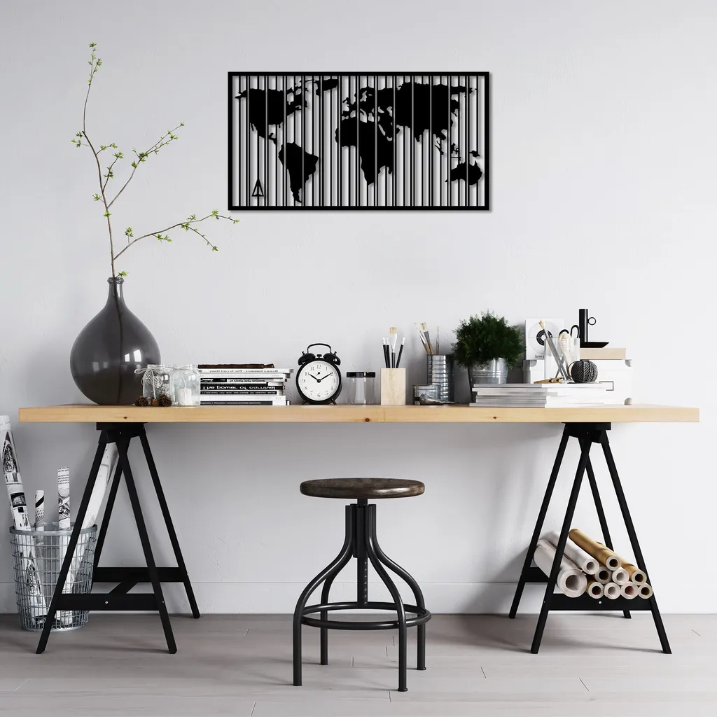 Décoration Murale Salon Noir en Métal 90x47 cm Idée Cadeau Maison Chic