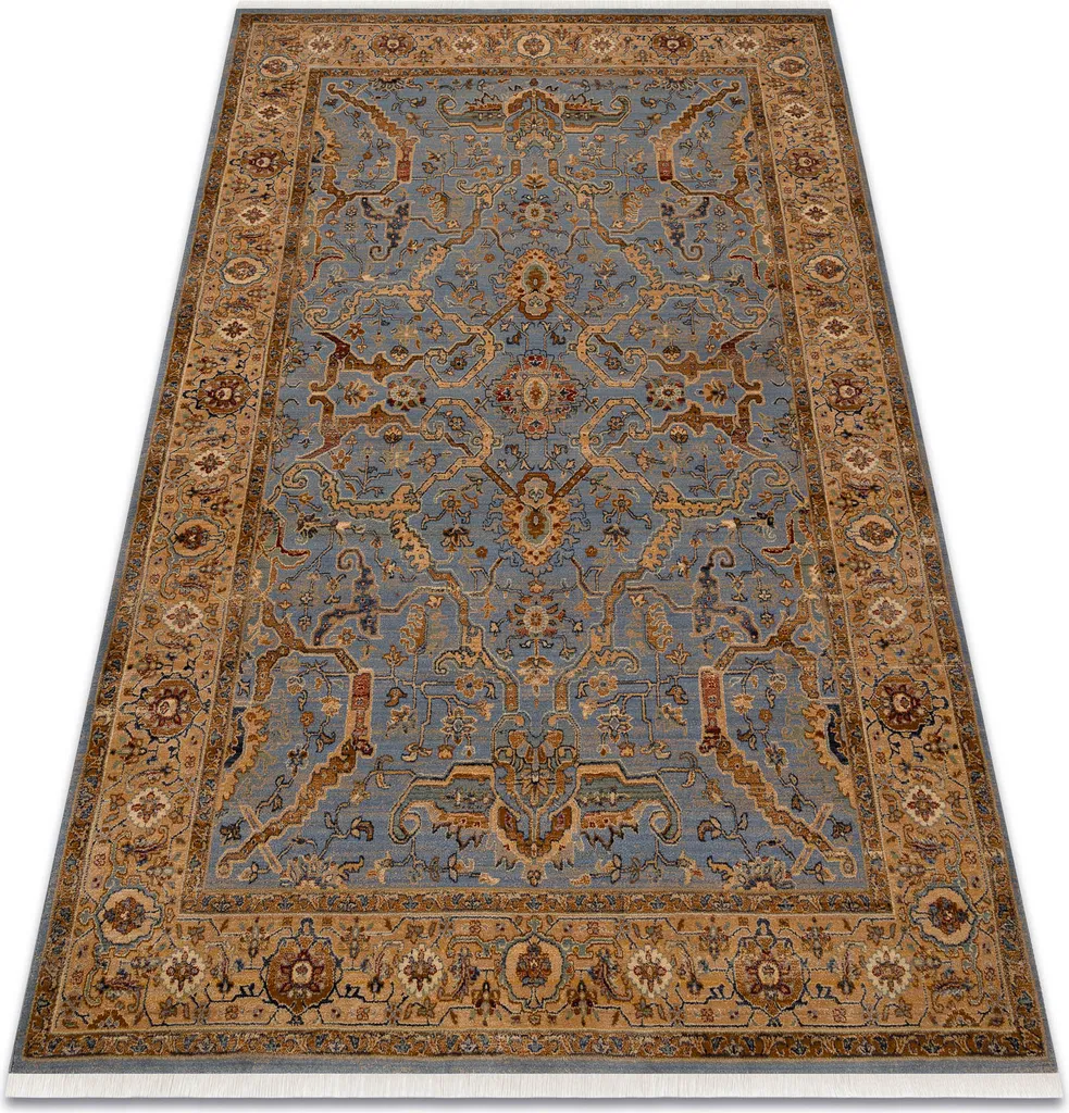 Tapis Keshan Laine Vierge 120x145 - Motifs Orientaux Beige et Bleu
