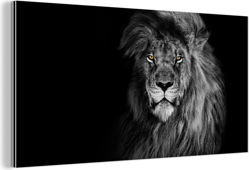 MuchoWow Wanddekoration Metall Metallbild Wandkunst 80x40 cm Löwe - Augen - Orange - Schwarz und weiß - Tiere - Porträt MuchoWow Aluminium Gemä...