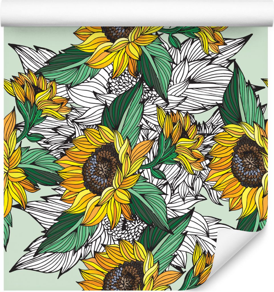 10m VLIES TAPETE Rolle Blumen Flora Sonnenblumen Blätter Ornamente XXL
