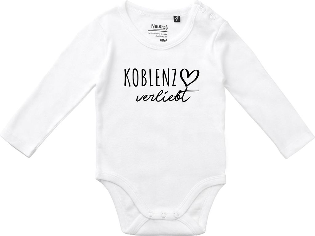 Huuraa Baby Body Koblenz verliebt 74 White Baumwolle Fairtrade Langarmbody Geschenkidee