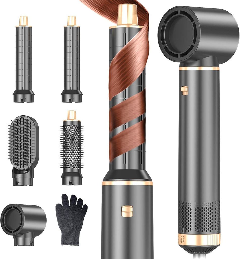 Hairstyler, Föhnbürste mit haartrockner für Frauen, Airstyler mit Föhn, Glätten,Lockenstab Automatisch, Haarglätter, Rundbürstenföhn, Ionen...