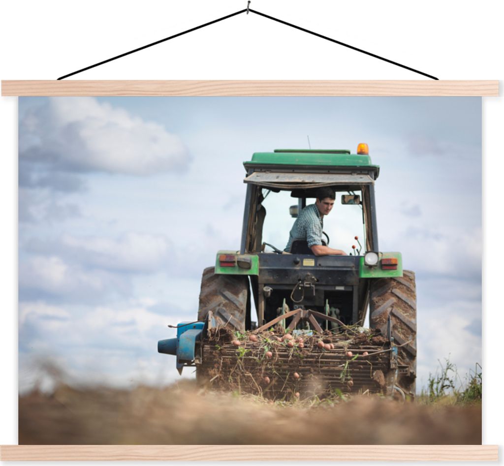 MuchoWow Textilposter Traktor - Kartoffel - Ernte 40x30 cm mit holzfarbenen Rahmen - Bilder