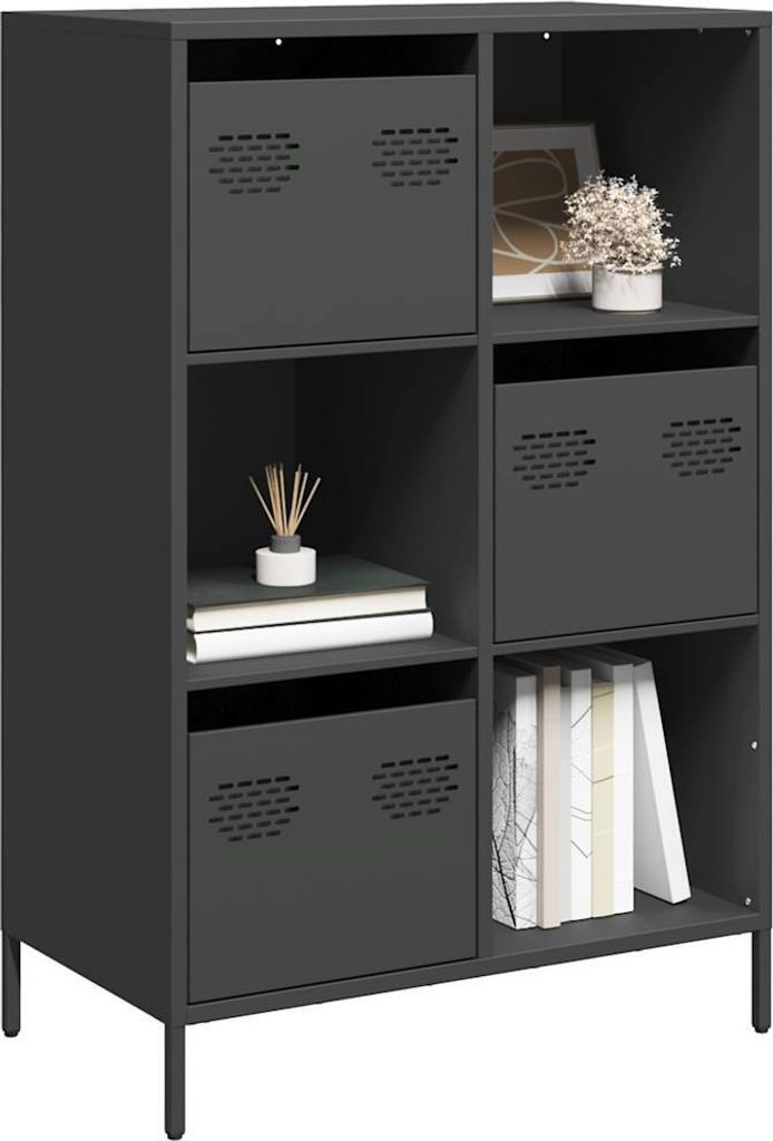 "Rabatt" Mehrzweckschrank/Vitrine/ Highboard - Modernes Design - Schwarz 68x39x103,5 cm Stahl - Kommoden CC23776