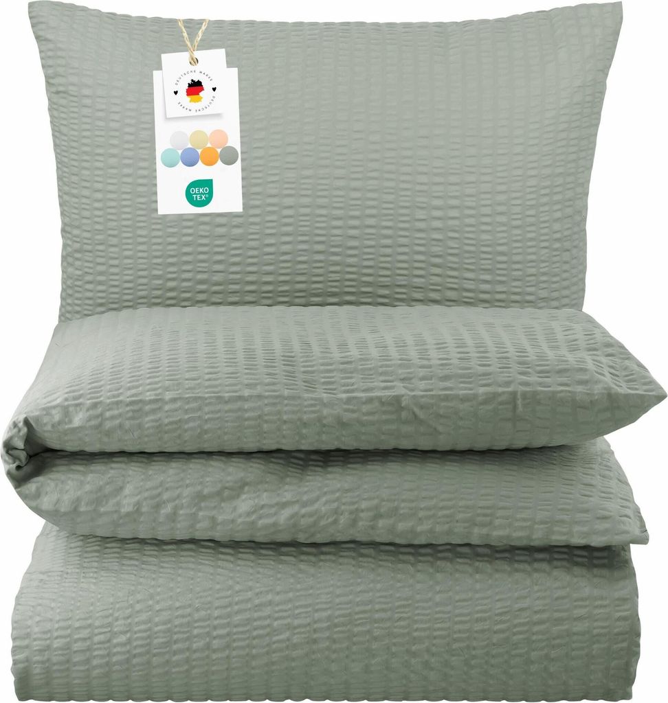 Seersucker Bettwäsche 135x200 Einfarbig Grau Uni graue Bettwäsche Sommer Bettbezug 135 x 200 - Bügelfrei