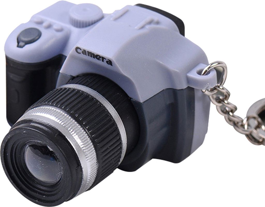 Niedlicher Mini-DSLR-Kamera-LED-Beleuchtung, Sprachanhänger, Schlüsselanhänger, Geschenk-Dekoration-Grau