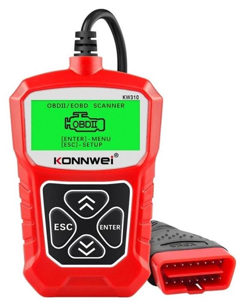 OBD2-Diagnose KONNWEI KW310, Rot, Fehleranzeige + Beschreibung, Zurücksetzen, Live-Daten, ELM 327 OBDII
