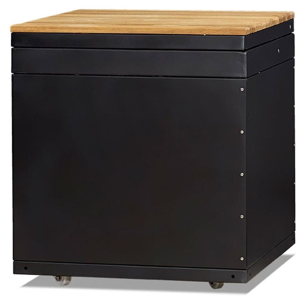 Außenküchenmodul in Schwarz aus Holz und Edelstahl für Gartenküche