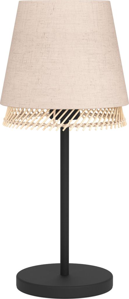 EGLO Tischlampe Tabley, Nachttischlampe, Tischleuchte aus Metall in Schwarz, Bambus und Leinen, Tisch-Lampe für Wohnzimmer und Schlafzimmer, E27