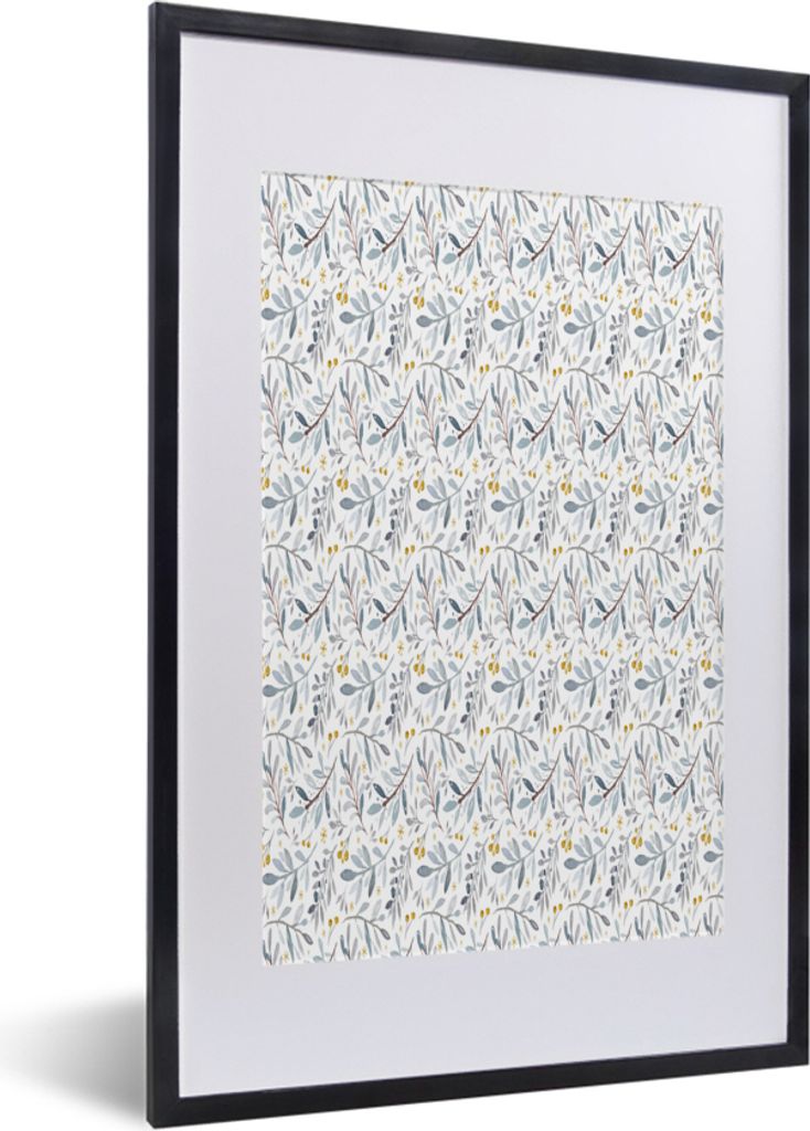 MuchoWow MuchoWow Gerahmtes Poster Vintage - Pflanzen - Pastell 40x60 cm - Poster mit zchwarzem Bilderrahmen - Poster in Rahmen