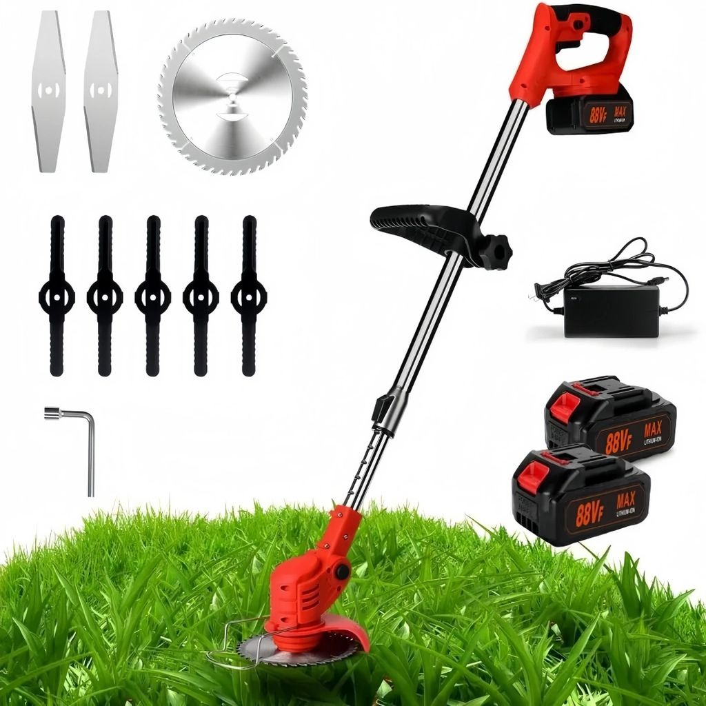 Akku-Rasentrimmer, Akku und Ladegerät, Cordless Weed Wacker, 180° Trimmwinkel, Teleskop-Stiel & Zusatzhandgriff
