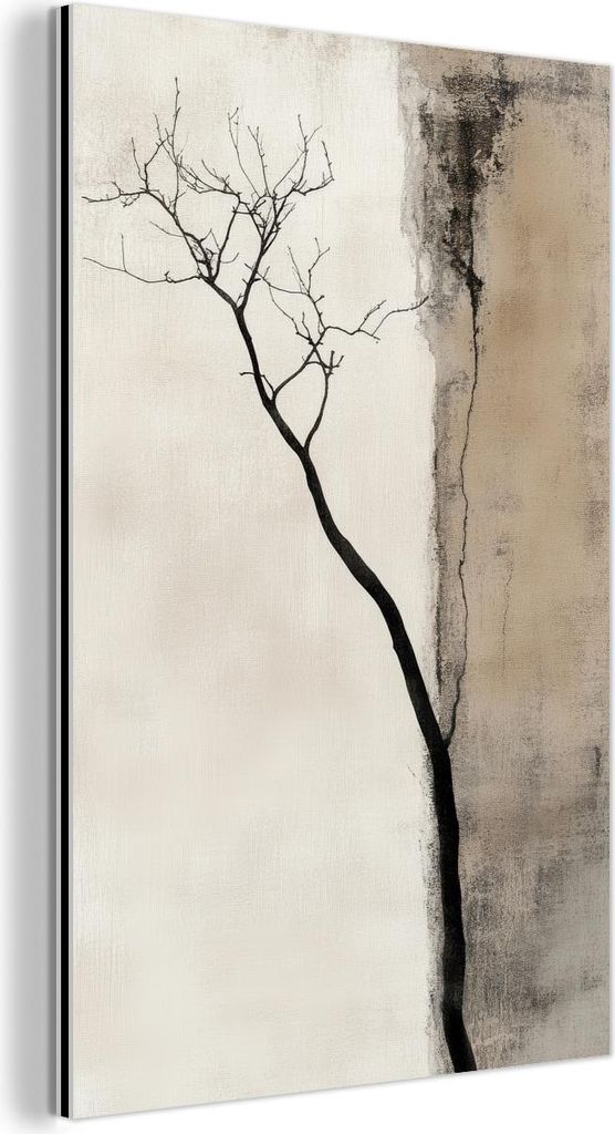 MuchoWow Wanddekoration Metall Metallbild Wandkunst 100x150 cm Wabi sabi - Pflanze - Beige MuchoWow Aluminium Gemälde - Bild