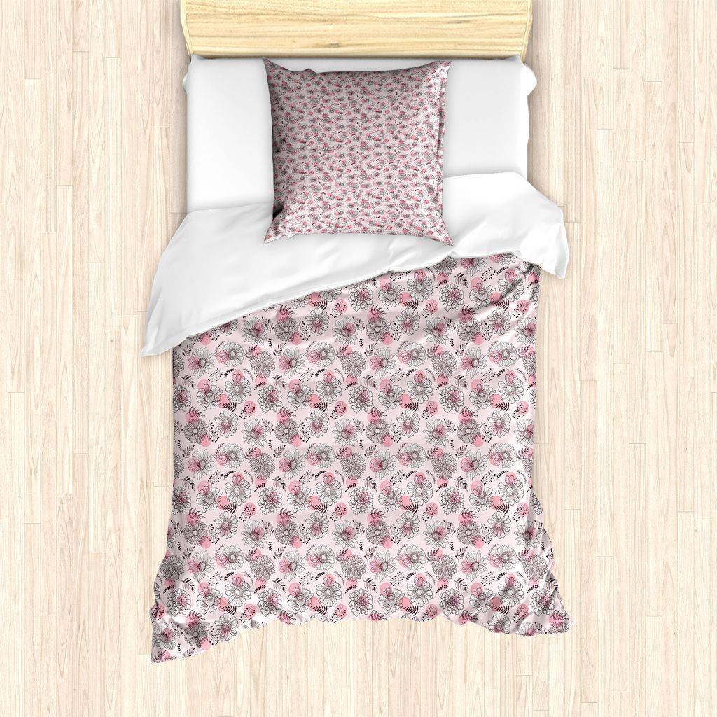 ABAKUHAUS Blume Bettbezug Set für Einzelbetten, Flüchtige Blumen auf Soft Pink, Milbensicher Allergiker geeignet mit Kissenbezug, 135 cm x 200 cm...