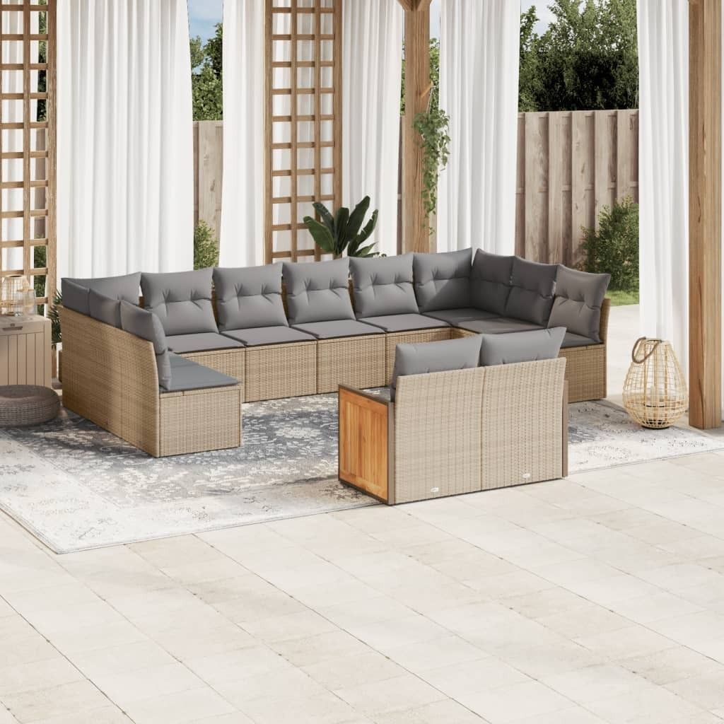 Design 12-tlg. Garten-Sofagarnitur mit Kissen Beige Poly Rattan, Gartenmöbel-Sets 2024 Neu