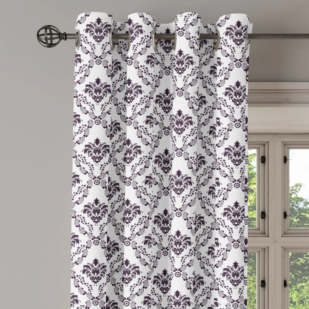 Rideau Damas complexe marron blanc en microfibre avec 2 panneaux - 3