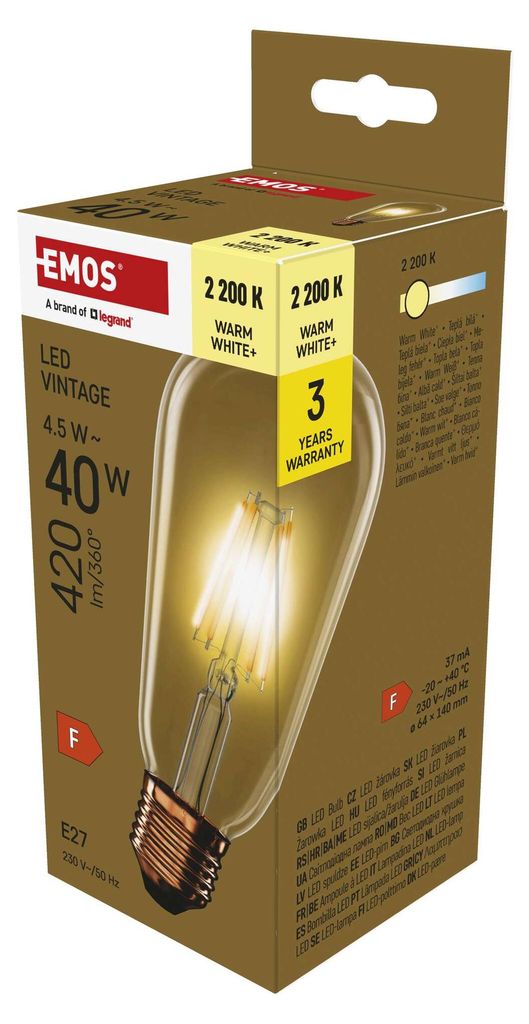 LED žárovka Vintage ST64 / E27 / 4,5 W (40 W) / 420 lm / teplá bílá