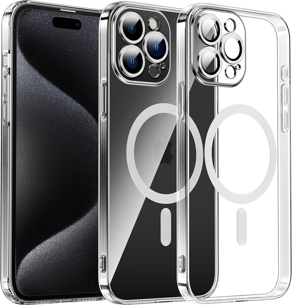 Hülle für iPhone 15 Pro Max Schutz MagSafe Silikon Case Cover Titan Weiss