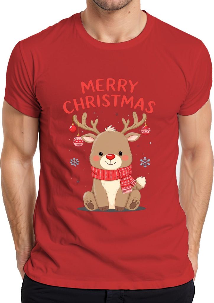 Merry Christmas Rentier Weihnachten Geschenk niedlich Baby Herren T-Shirt, Rot, XL