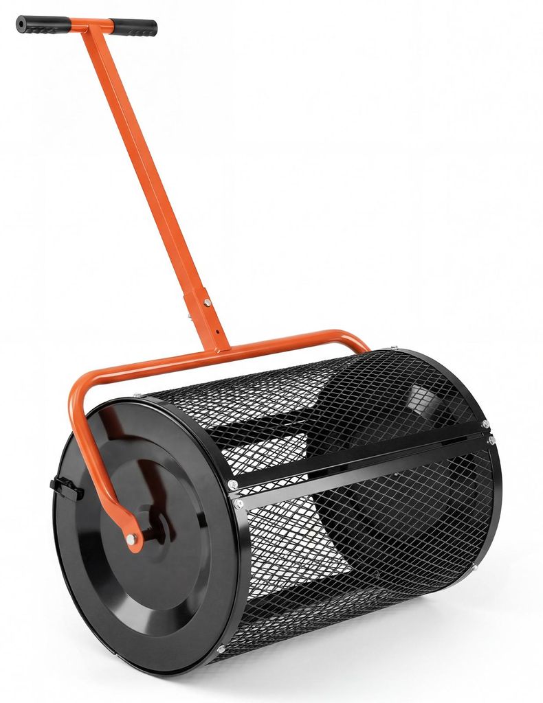 COSTWAY Kompoststreuer 77 L, Torfmoosstreuer mit höhenverstellbarem T-Griff&Mesh-Korb, Ø40x61cm, Düngerstreuer, Gartenstreuer, Handstreuer (Orange)