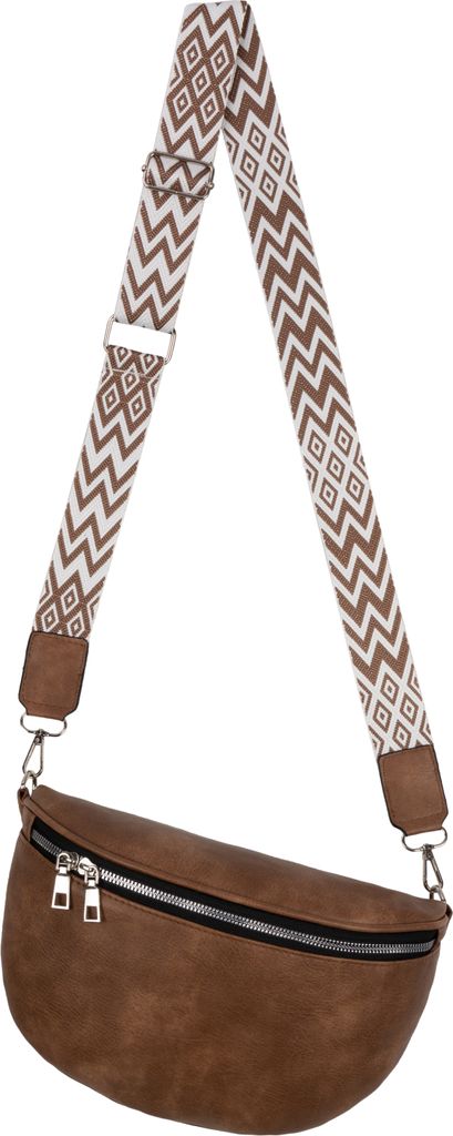Bauchtasche (76232) Umhängetasche Crossbody-Bag Hüfttasche Kunstleder Italy-Design TAN