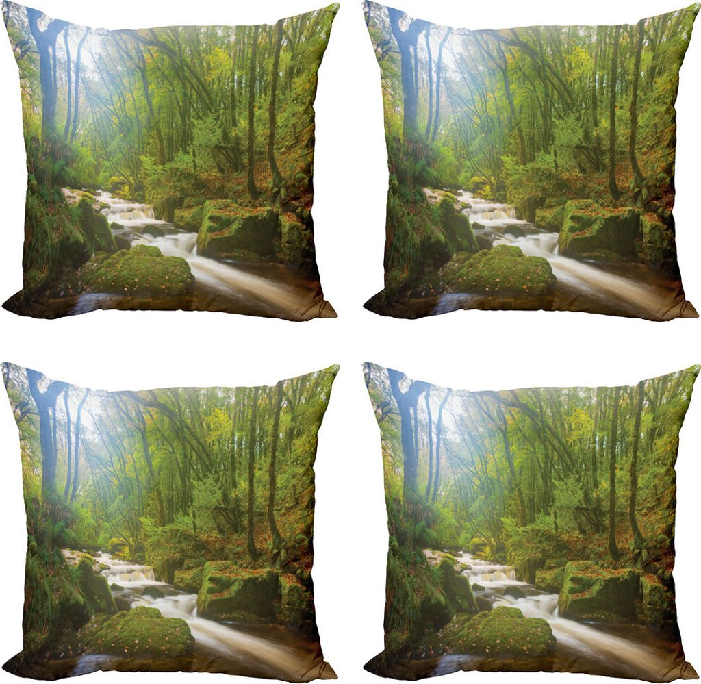 ABAKUHAUS Wald Kissenbezug Set (4 Stück), Wald in Golitha Falls, Moderner Doppelseitiger Digitaldruck, 40 cm x 40 cm, Grün Braun