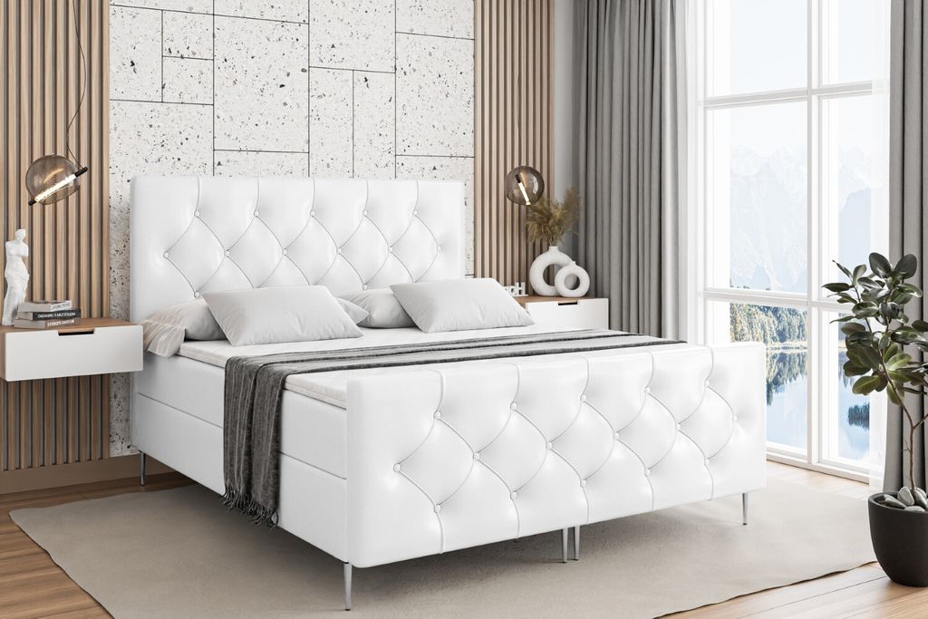 ALTDECOR Boxspringbett mit Silber Füßen, Matratze und Lattenrost, Topper, Fußteil, Polsterbett mit Bettkasten, Bett mit Stauraum H3-Matratze, Do...