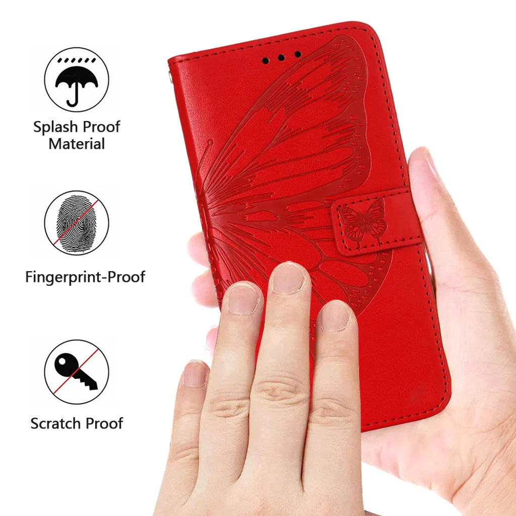 Custodia Wallet Samsung S23+ Farfalla Rosso - Stand e Slot Carte - 5