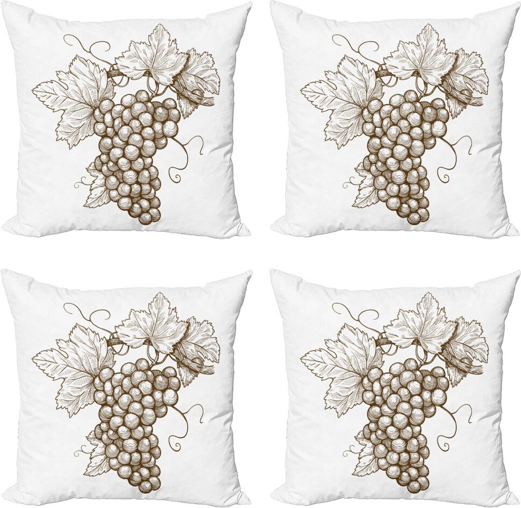 ABAKUHAUS Traube Kissenbezug Set (4 Stück), Modest Obst Ast mit Blatt, Moderner Doppelseitiger Digitaldruck, 40 cm x 40 cm, Braun und weiß