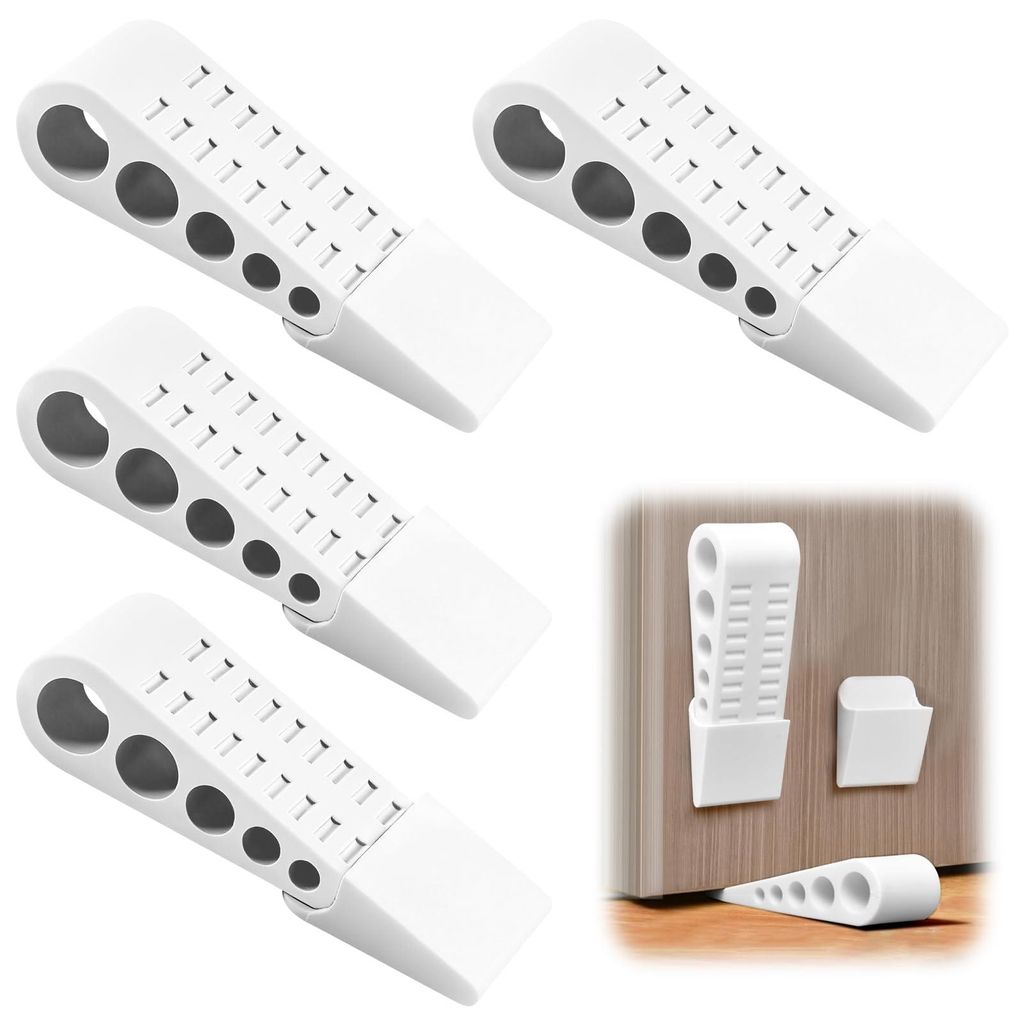 4-teiliges Set Türstopper-Keile aus Gummi, weiße Türstopper-Keile mit selbstklebender Rückseite, für alle Oberflächen, Türstopper für Zuhau...