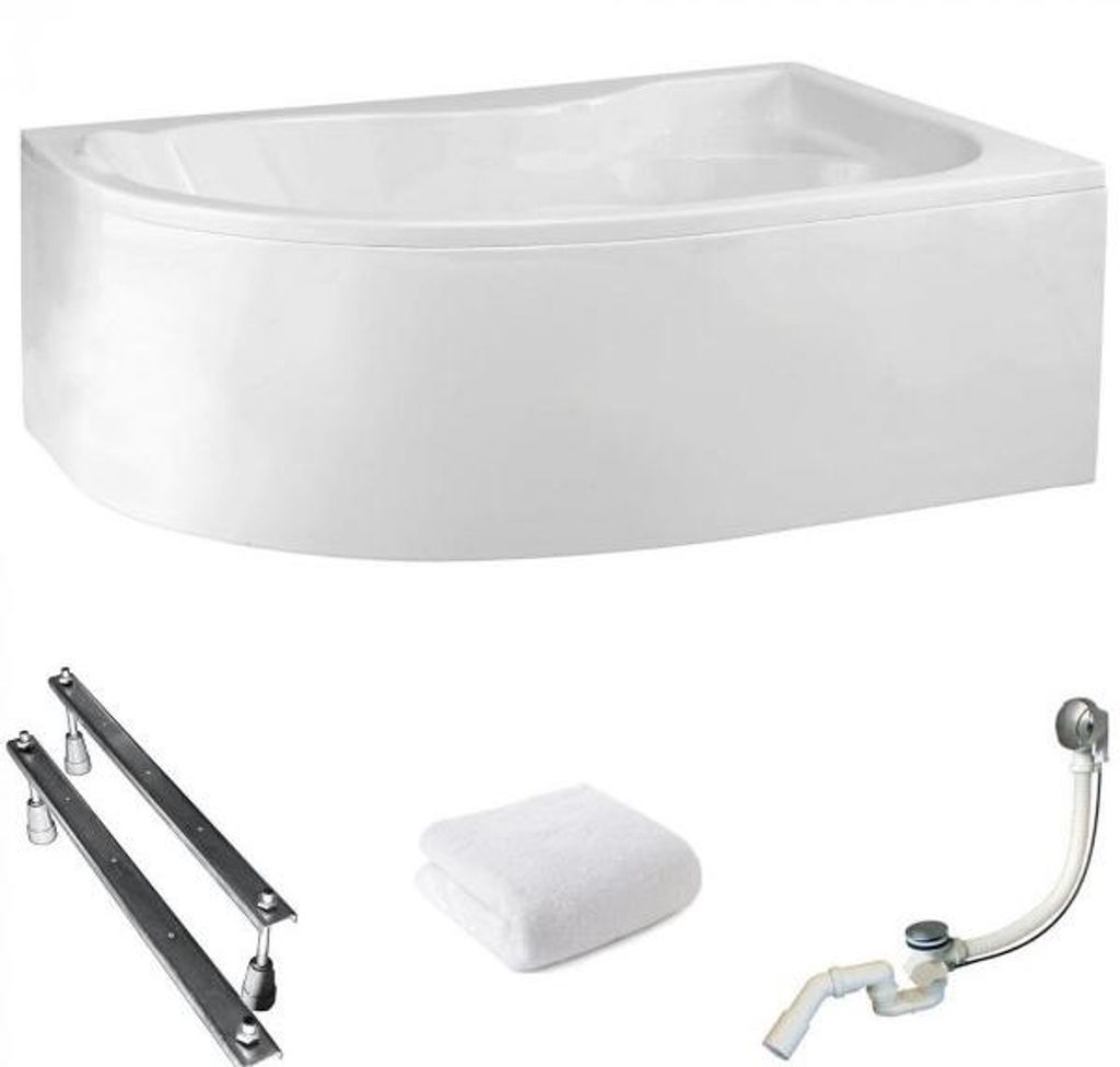 Aqua For You | Asymmetrische Badewanne Dora Rechts - 170x110 Cm - Antibakterielle Beschichtung - Weiße Verkleidung - Eckbadewanne - mit Siphon
