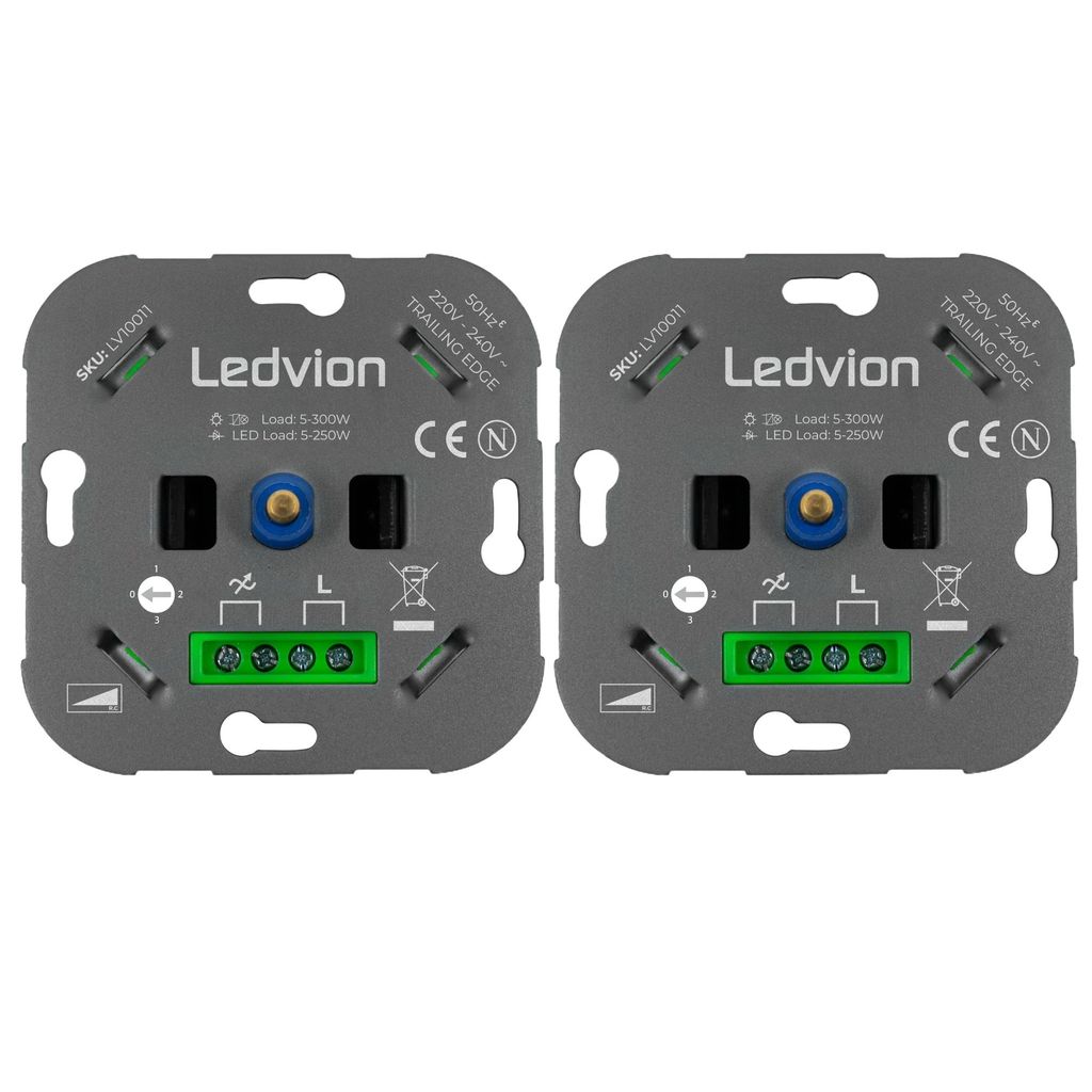 The back of two LED dimmer switches.