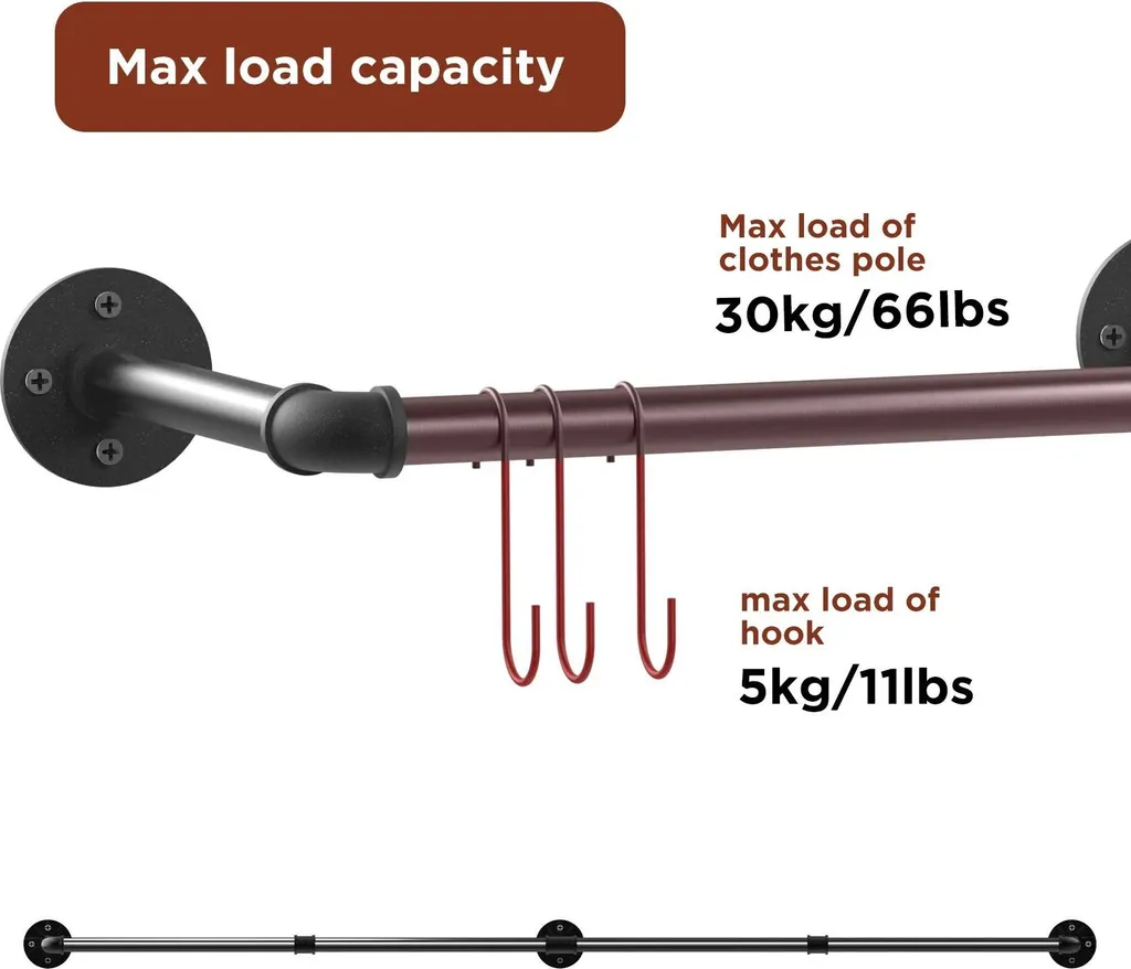 IBUYKE 2 Barra Appendiabiti da Parete da 40cm, Metallo Barra Appendiabiti per Tubo Industriale, Appendiabiti da Parete da Muro Salvaspazio Multifunzione per la Casa, Nero TYJ008H-2