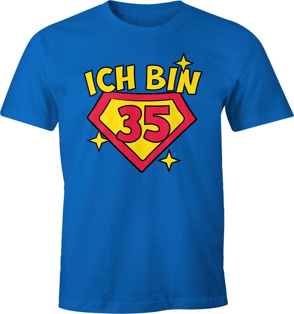 Herren T-Shirt Geburtstag personalisierbar Superheld Alter Zahl anpassbar Geschenk für Männer MoonWorks blau L