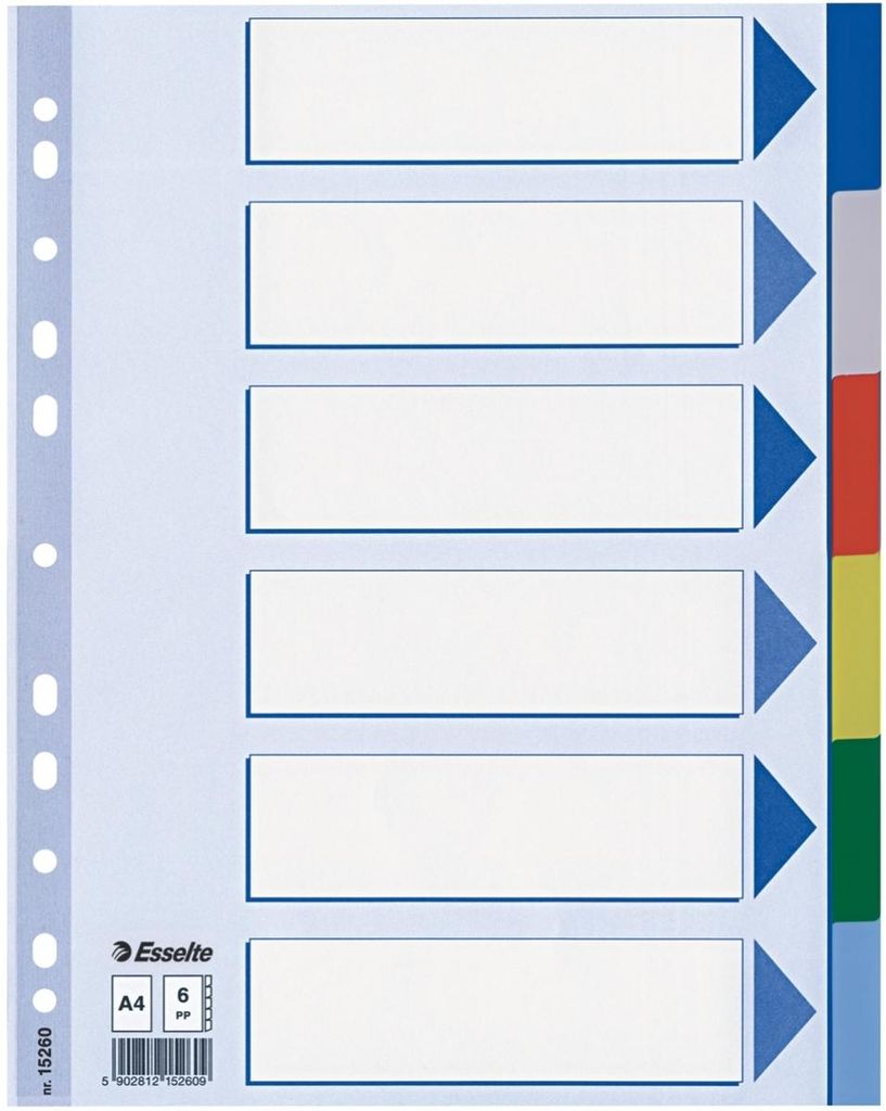Esselte Multi-coloured Plastic Dividers, A4