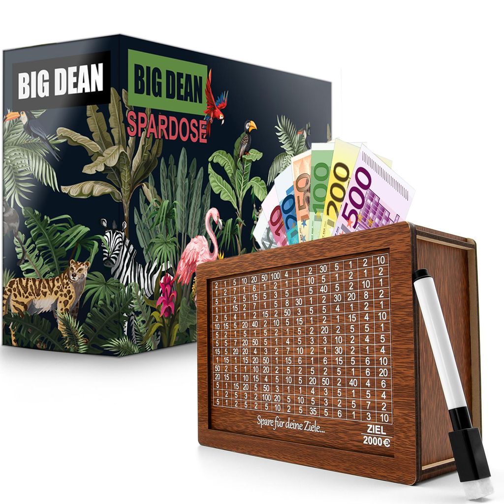 BigDean Spardose mit Ziel 2000€ aus Holz – Sparbox in Produktbild 
