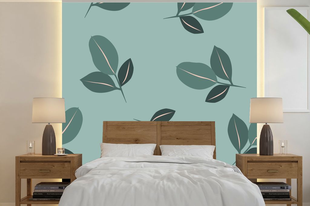 MuchoWow Fototapete für Wohnzimmer oder Schlafzimmer Wandtapete Vinyl Motivtapete Sommer - Pflanzen - Türkis - 260x260 cm - Papiertapeten