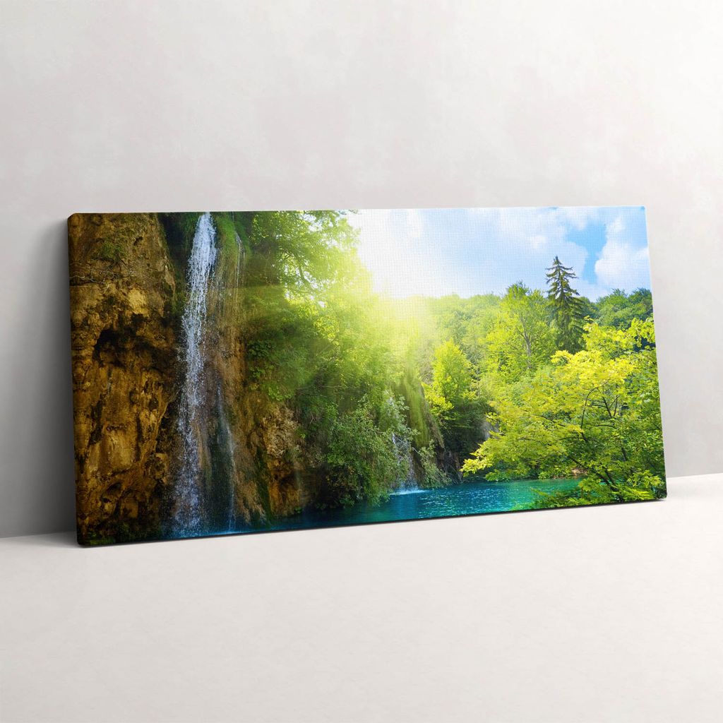 Blaue Lagunenlandschaft – Leinwandbild Wandbild – 100x50 cm – Leinwandbilder – Wandbilder – Schlafzimmer – Flur